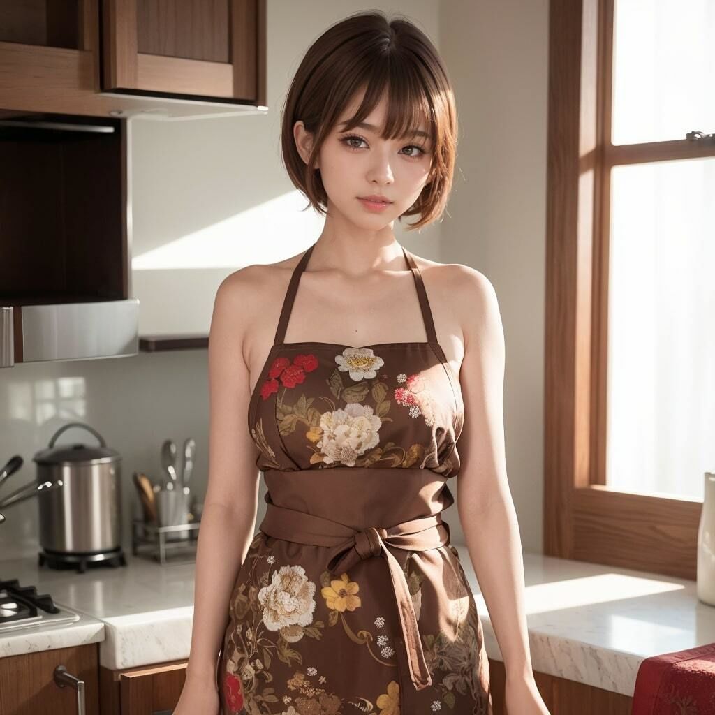 ショートカット巨乳美女の裸エプロン写真 サンプル3ページ目