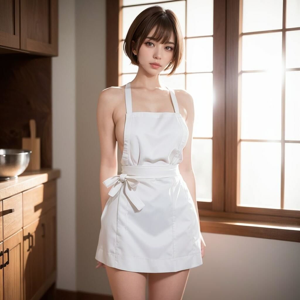 ショートカット巨乳美女の裸エプロン写真 サンプル4ページ目