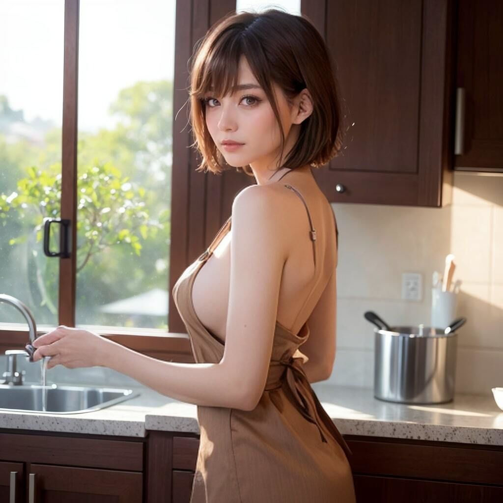 ショートカット巨乳美女の裸エプロン写真 サンプル5ページ目