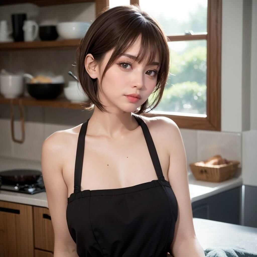 ショートカット巨乳美女の裸エプロン写真 サンプル7ページ目
