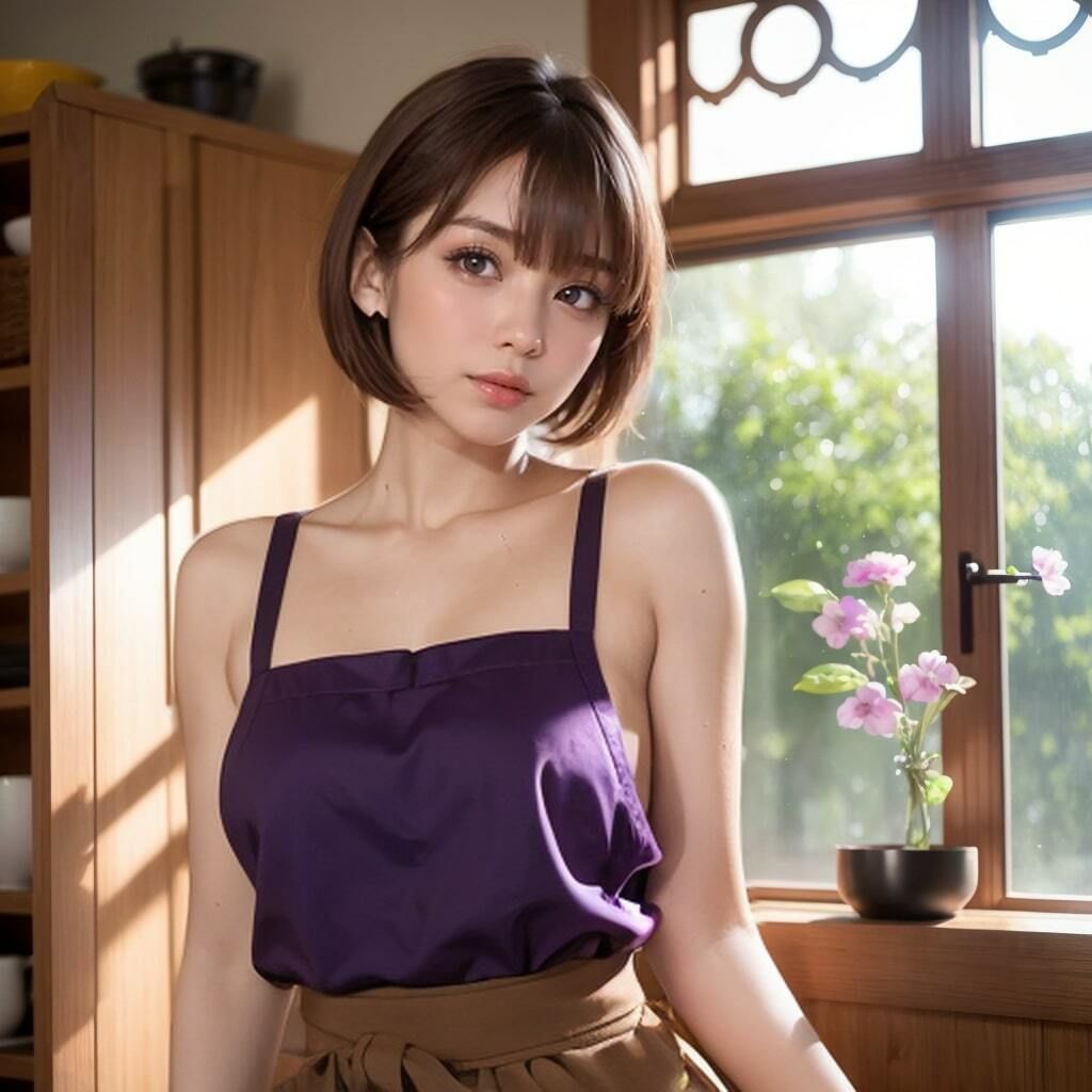 ショートカット巨乳美女の裸エプロン写真 サンプル8ページ目