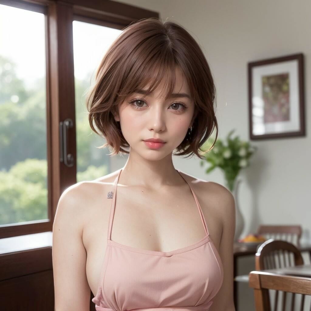 ショートカット巨乳美女の裸エプロン写真 サンプル10ページ目
