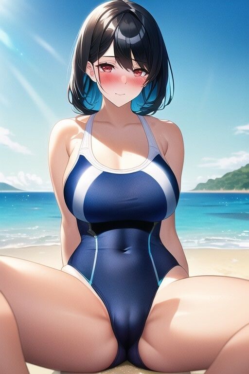 【セックスイラスト集】競泳用水着の黒髪美女にどっぷり中出し！〈200枚〉海（ビーチ）・室内プール サンプル1ページ目