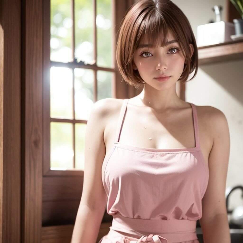 ショートカット巨乳美人若奥さまの裸エプロン写真 サンプル5ページ目