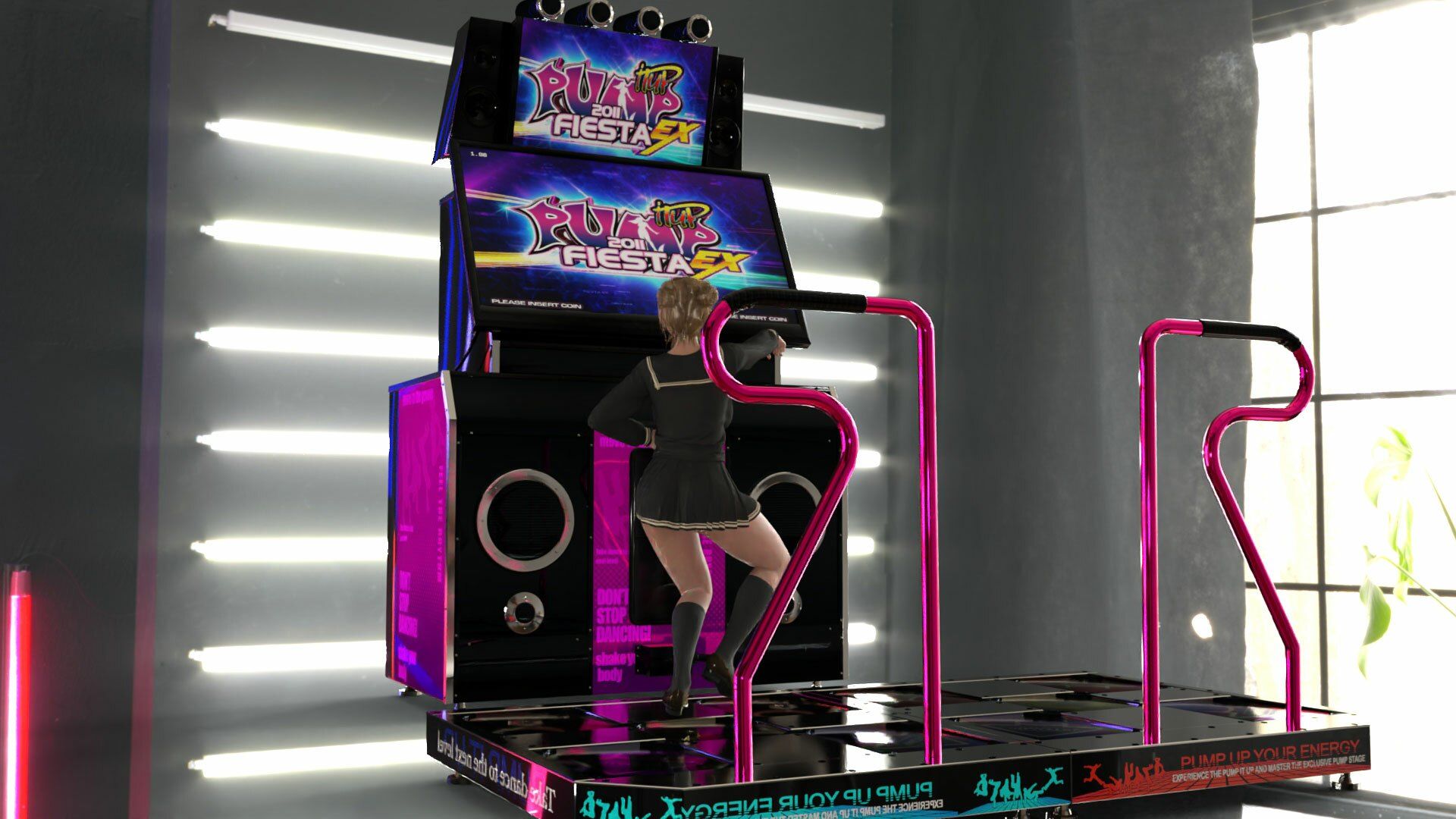 パンツパンツレボリューション！学校近くのゲーセンに寄ってダンスゲームに興じる廻里。ところがゲーム筐体に真下から隠しカメラが仕掛けられており、スカート内を盗撮される被害に遭う（PV01:純白パンティ） サンプル8ページ目