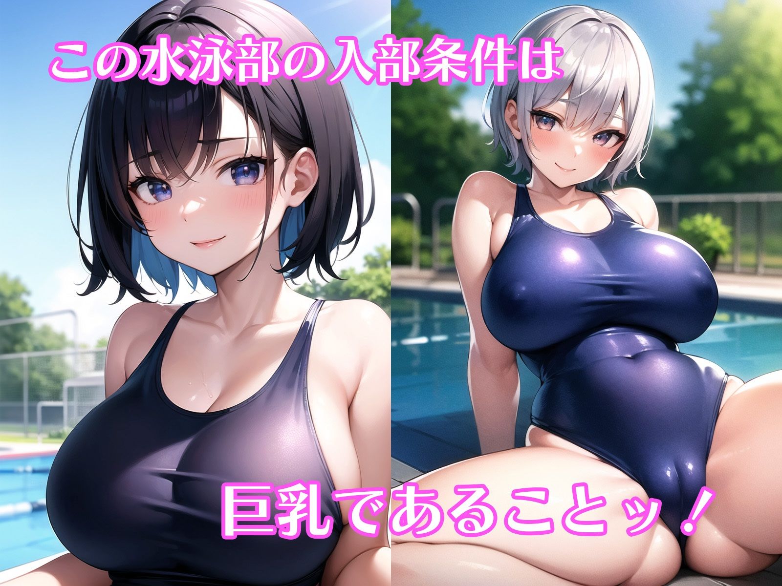 巨乳しかいない水泳部 〜スク水からはみ出そうなおっぱい〜 サンプル1ページ目