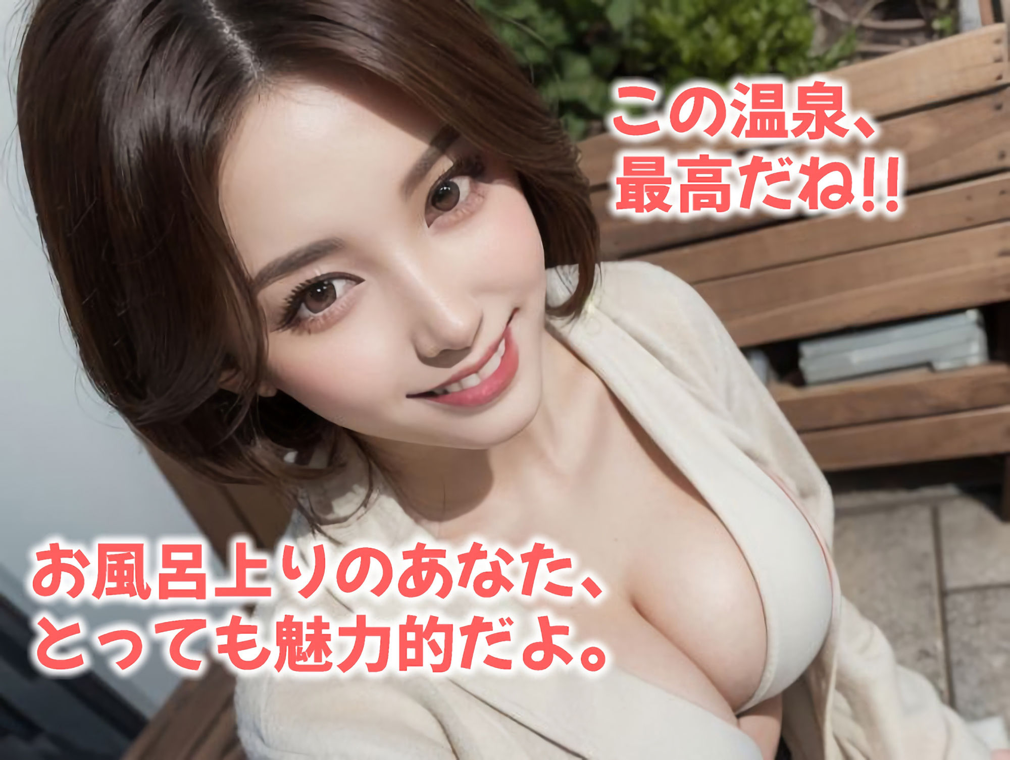 【高画質】「お風呂気持ちよかったね！」バスローブ姿の湯上り美女〜かわいくてセクシーなAI写真集vol.21（全308ページ） サンプル1ページ目