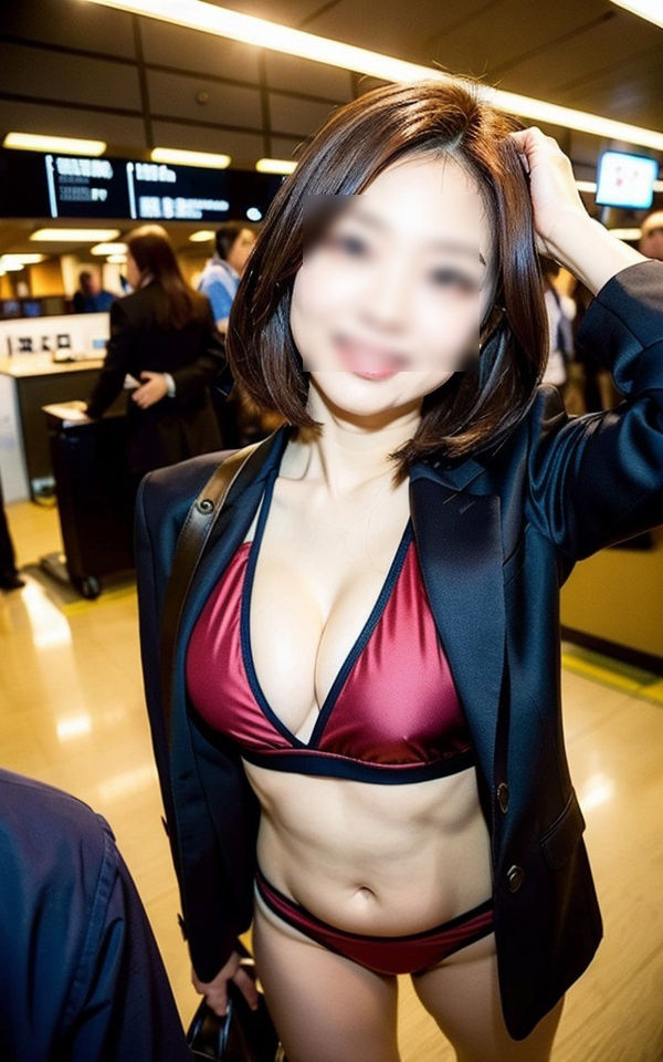熟女CA まさかの空港で極小ビキニ撮影会 サンプル1ページ目