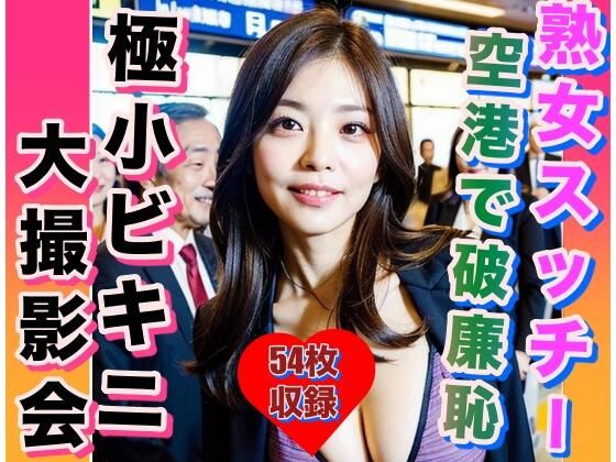 熟女CA まさかの空港で極小ビキニ撮影会