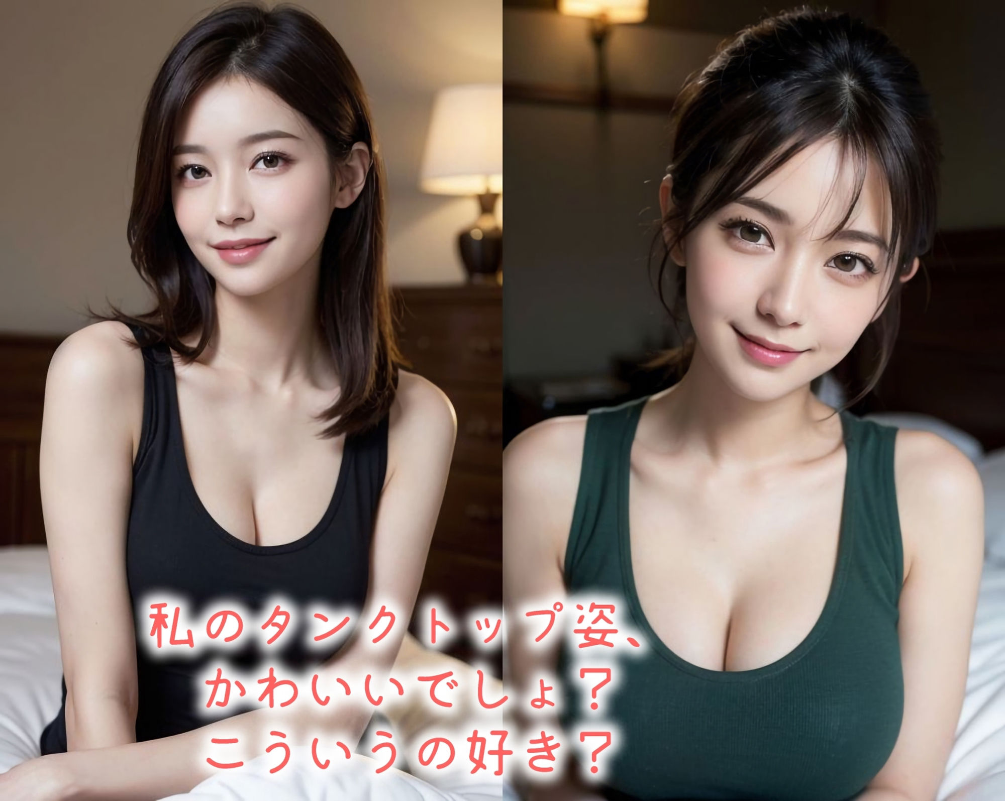 【高画質】「身体のラインが出るからちょっと恥ずかしいな…」キュートな誘惑、タンクトップが引き立てる魅力的な体〜かわいくてセクシーなAI写真集vol.22（全298ページ） サンプル1ページ目