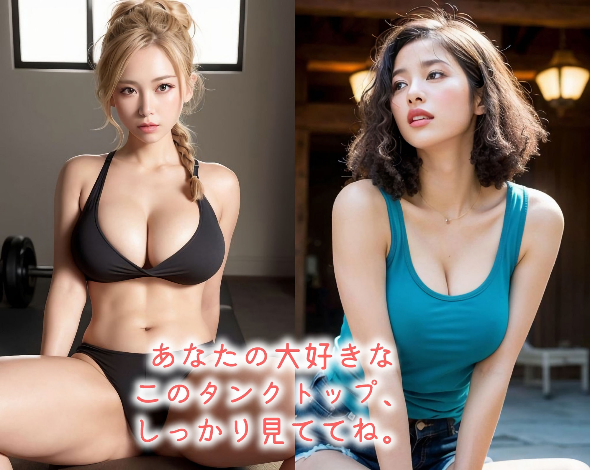【高画質】「身体のラインが出るからちょっと恥ずかしいな…」キュートな誘惑、タンクトップが引き立てる魅力的な体〜かわいくてセクシーなAI写真集vol.22（全298ページ） サンプル6ページ目