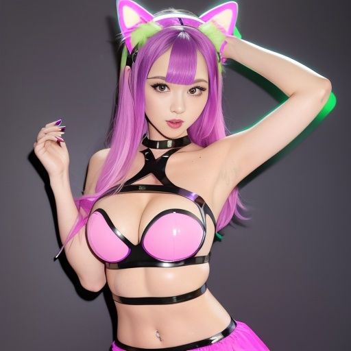 猫耳サイバーゴスの仮想地下アイドル達（セリフなし AI画像集） サンプル5ページ目