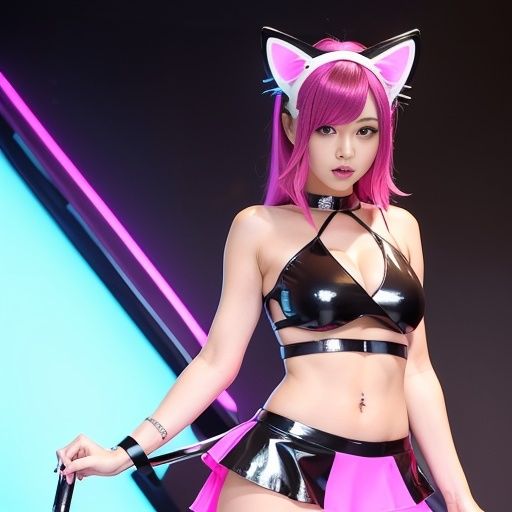猫耳サイバーゴスの仮想地下アイドル達（セリフなし AI画像集） サンプル6ページ目