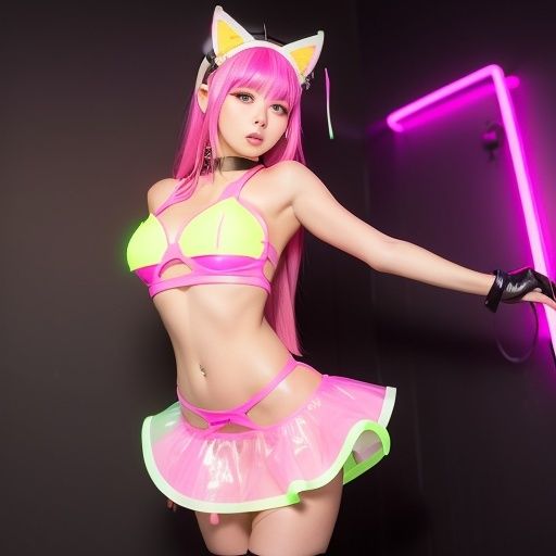 猫耳サイバーゴスの仮想地下アイドル達（セリフなし AI画像集） サンプル8ページ目