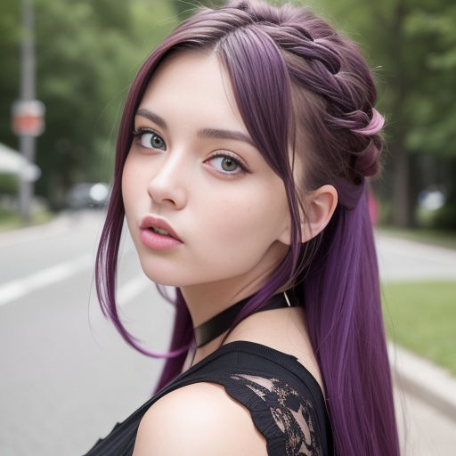 パープルヘアの美女のストリートスナップ（セリフなし AI画像集） サンプル3ページ目