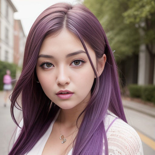 パープルヘアの美女のストリートスナップ（セリフなし AI画像集） サンプル4ページ目
