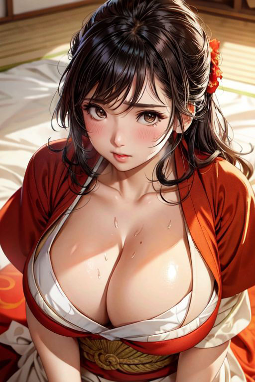 爆乳AI脱ぎかけ着物1 サンプル1ページ目