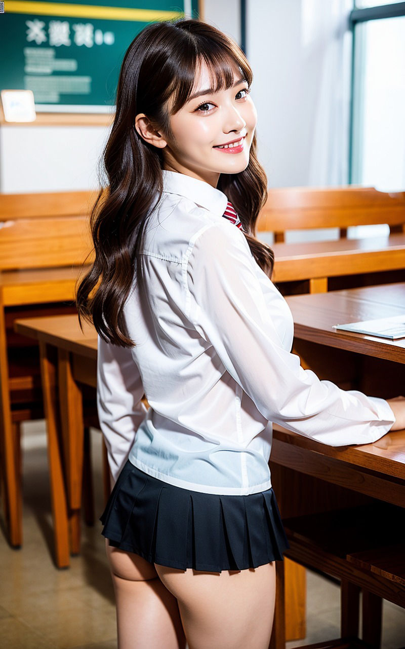 AI美女JK風グラビア女尻桃尻写真集 1巻 JKお尻100％ 揺れる丸いお尻 たなびくミニスカート 白いパンティ サンプル7ページ目