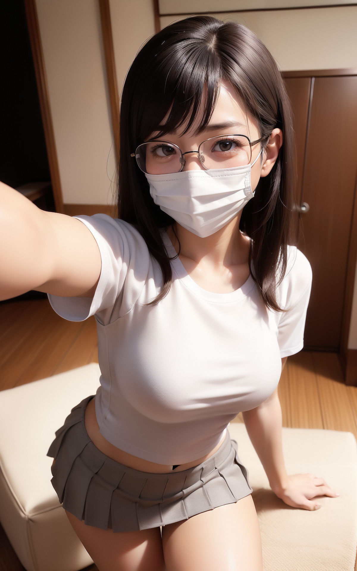 裏垢自撮り大公開！清楚系巨乳メガネちゃんの黒歴史発見！？ AI生成ヌードグラビアCG集 サンプル8ページ目