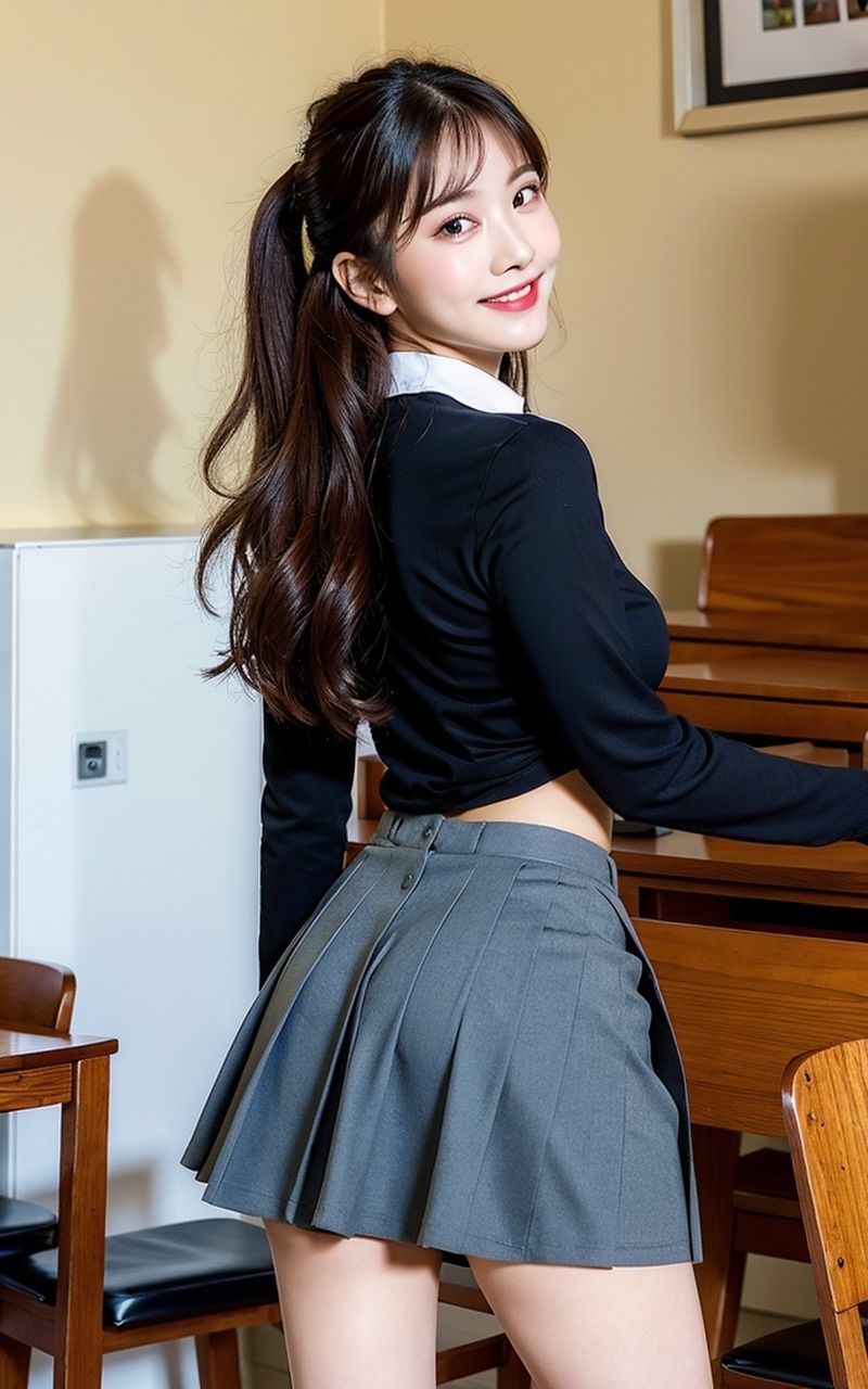 AI美女JK風グラビア女尻桃尻写真集 2巻 JKお尻100％ 揺れる丸いお尻 たなびくミニスカート 白いパンティ サンプル1ページ目