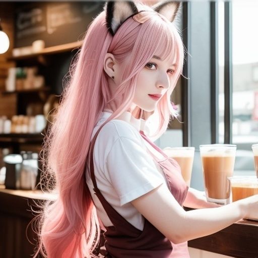 猫耳バリスタ美女のおっぱい（セリフなし AI画像集） サンプル1ページ目