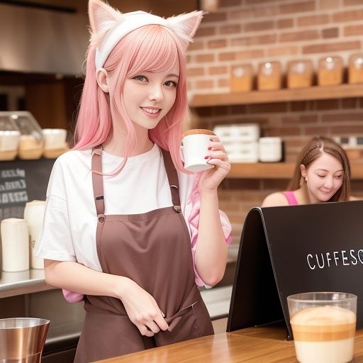 猫耳バリスタ美女のおっぱい（セリフなし AI画像集） サンプル6ページ目