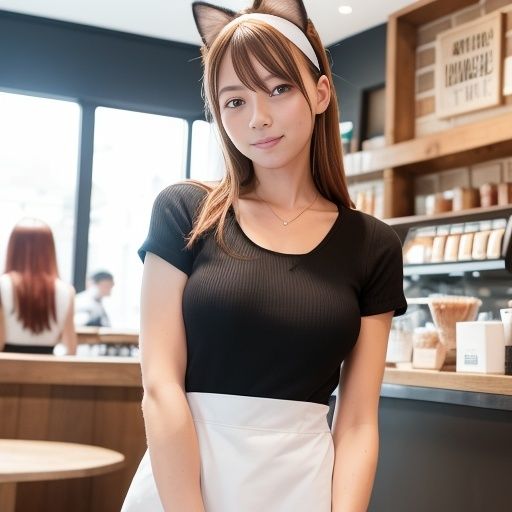 猫耳バリスタ美女のおっぱい（セリフなし AI画像集） サンプル7ページ目