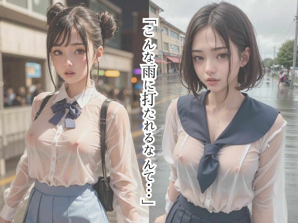 ノーブラの日ににわか雨に打たれた女子校生 サンプル1ページ目