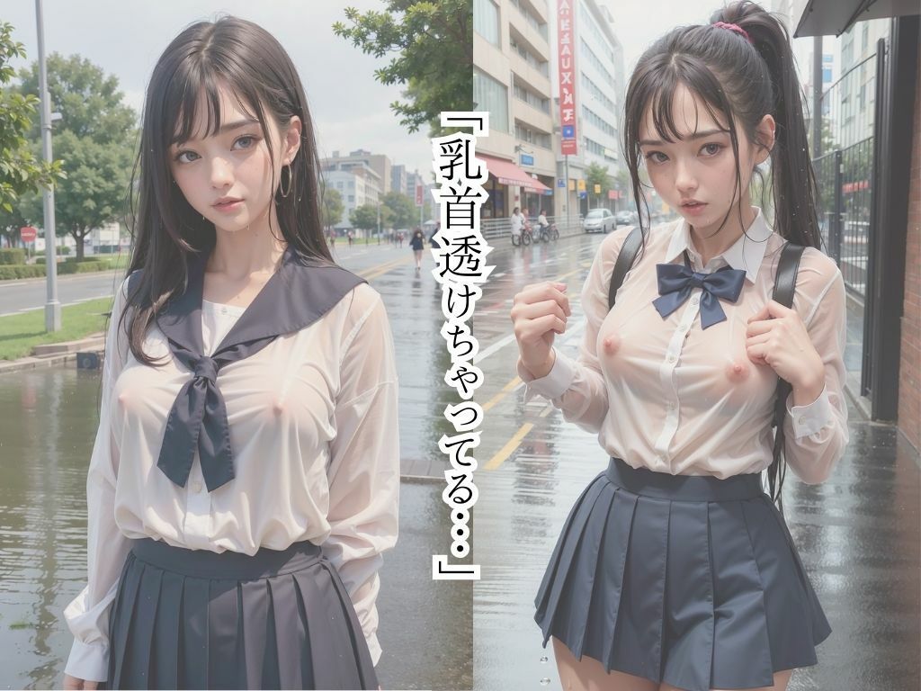 ノーブラの日ににわか雨に打たれた女子校生 サンプル2ページ目