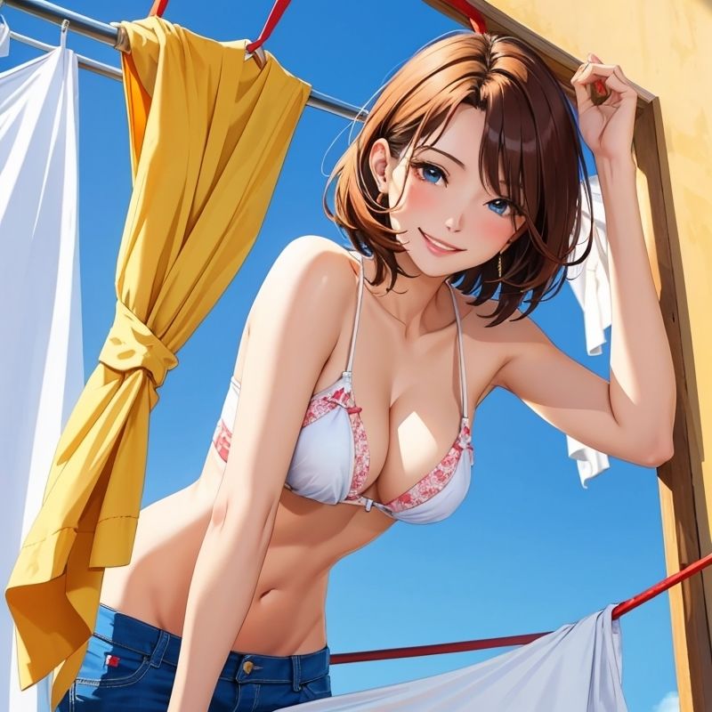 洗濯物を干してる美人若妻がオナニーしだした サンプル1ページ目
