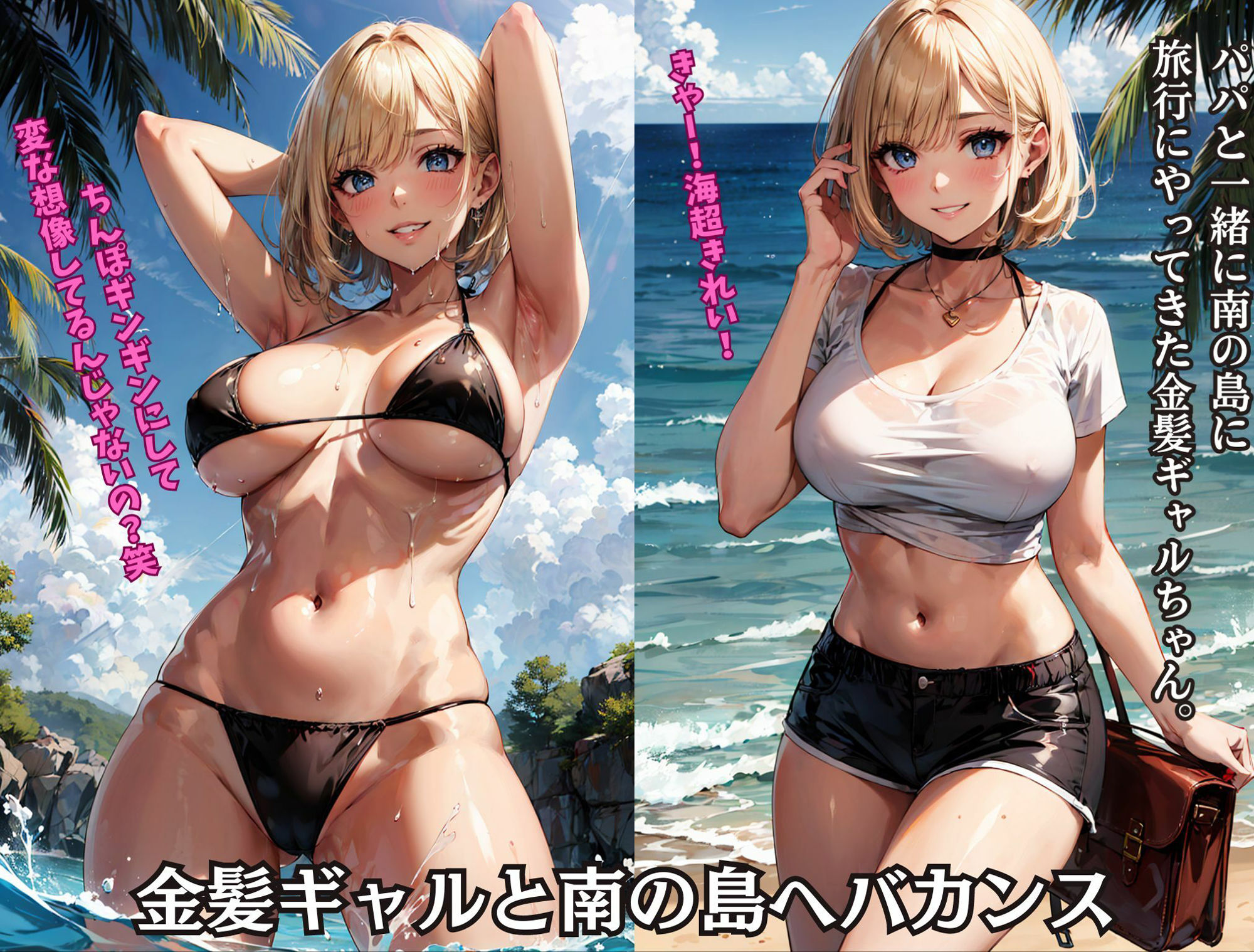 パパ活金髪ギャルと南の島で青姦旅行のはずが、淫乱痴女すぎて、生ハメ大乱交になった話 サンプル2ページ目