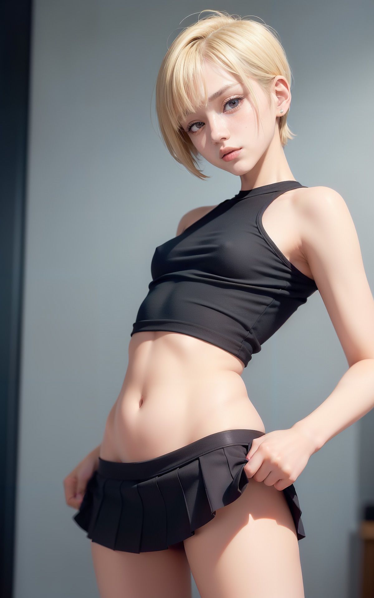 金髪ボーイッシュちゃんの貧乳お披露目会 AI生成ヌードグラビアCG集 サンプル10ページ目