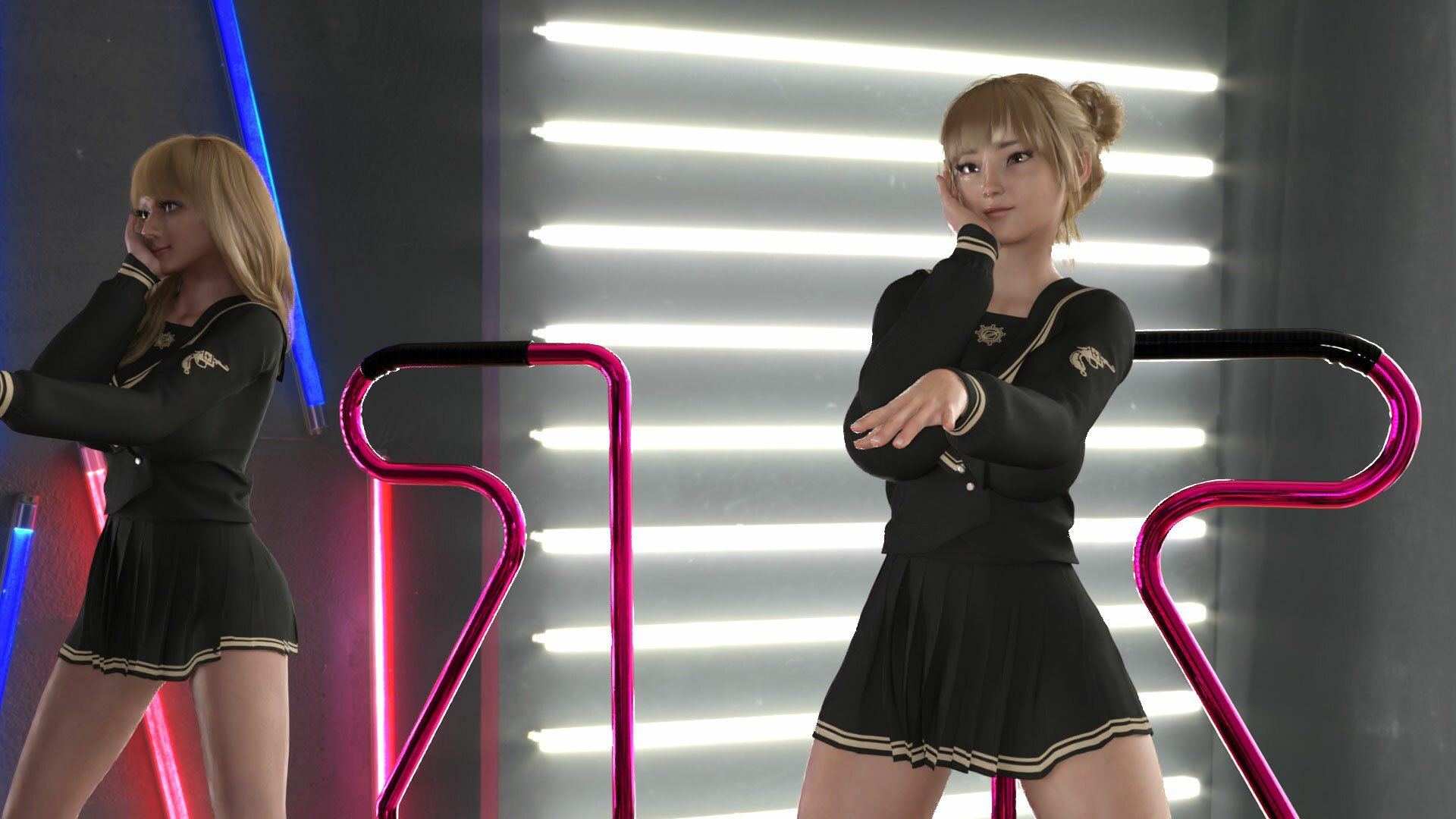【▲100△100】パンツパンツレボリューション！学校近くのゲーセンに寄ってダンスゲームに興じる廻里と友梨。ところがゲーム筐体に真下から隠しカメラが仕掛けられており、ダブルでスカート内を盗撮される被害に遭う（PV08:廻里-純白＆友梨-黒ピンクパンティ） サンプル7ページ目