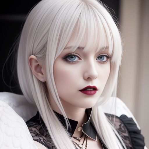 ホワイトヘアーのゴシック天使（セリフなし AI画像集） サンプル1ページ目
