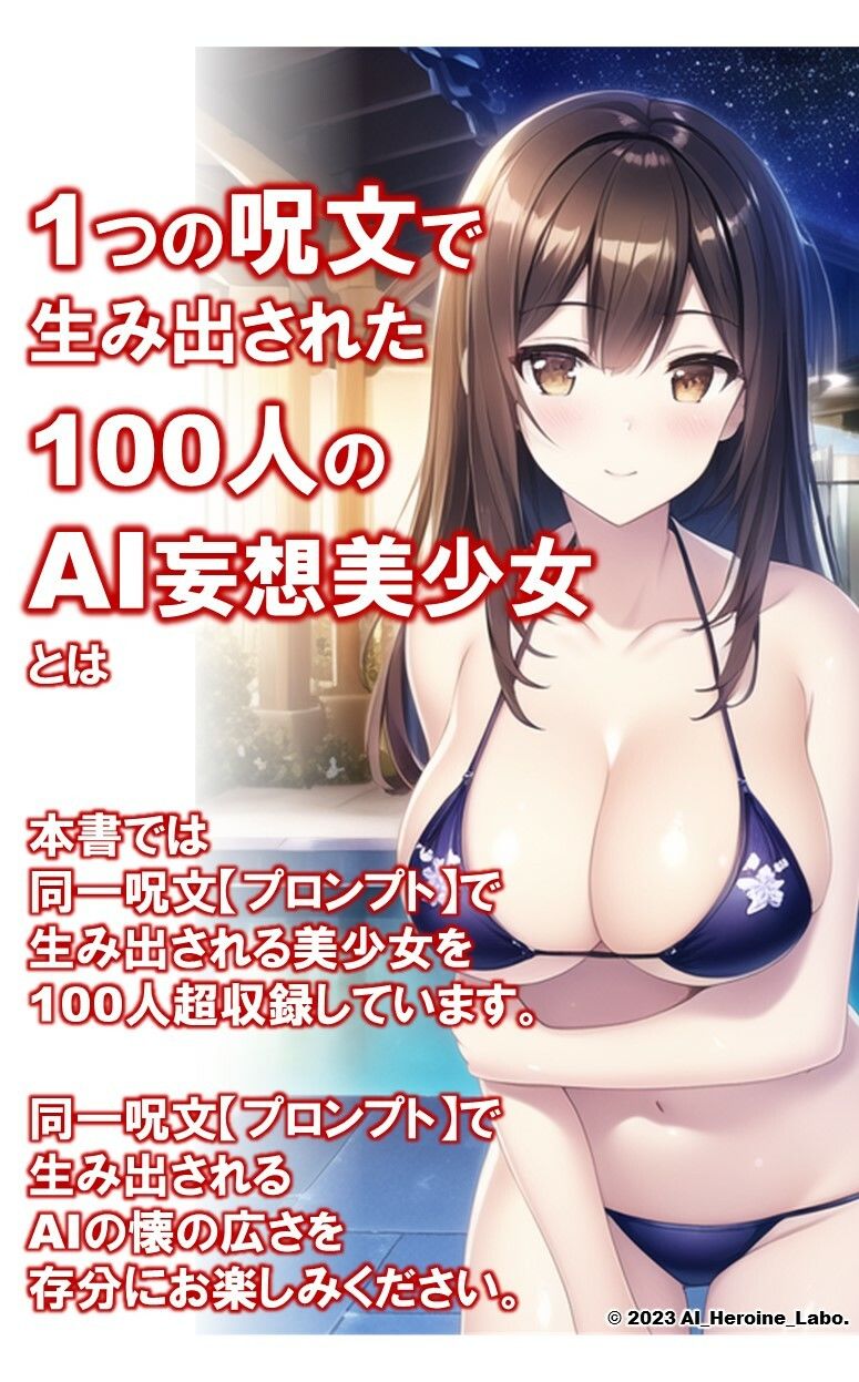 1つの呪文で生み出された100人のAI妄想美少女【ナイトプールでマイクロビキニ編】 サンプル3ページ目