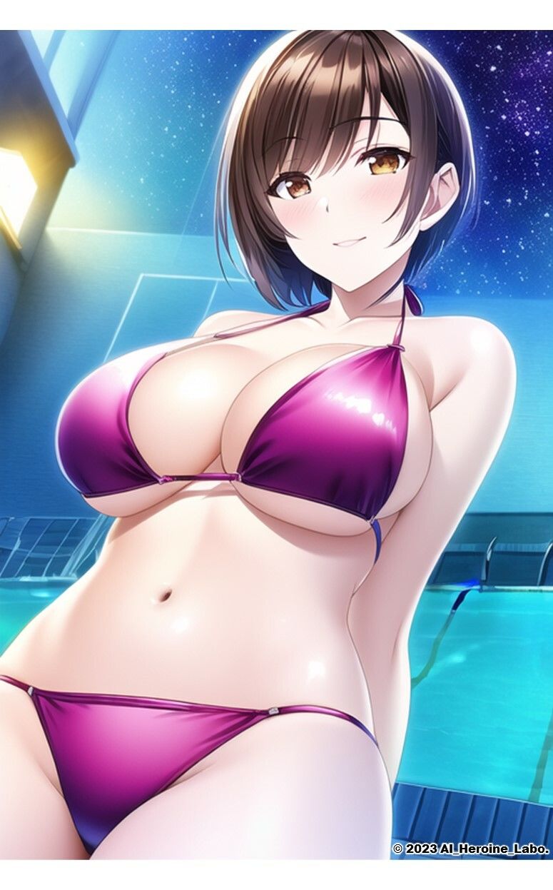 1つの呪文で生み出された100人のAI妄想美少女【ナイトプールでマイクロビキニ編】 サンプル10ページ目