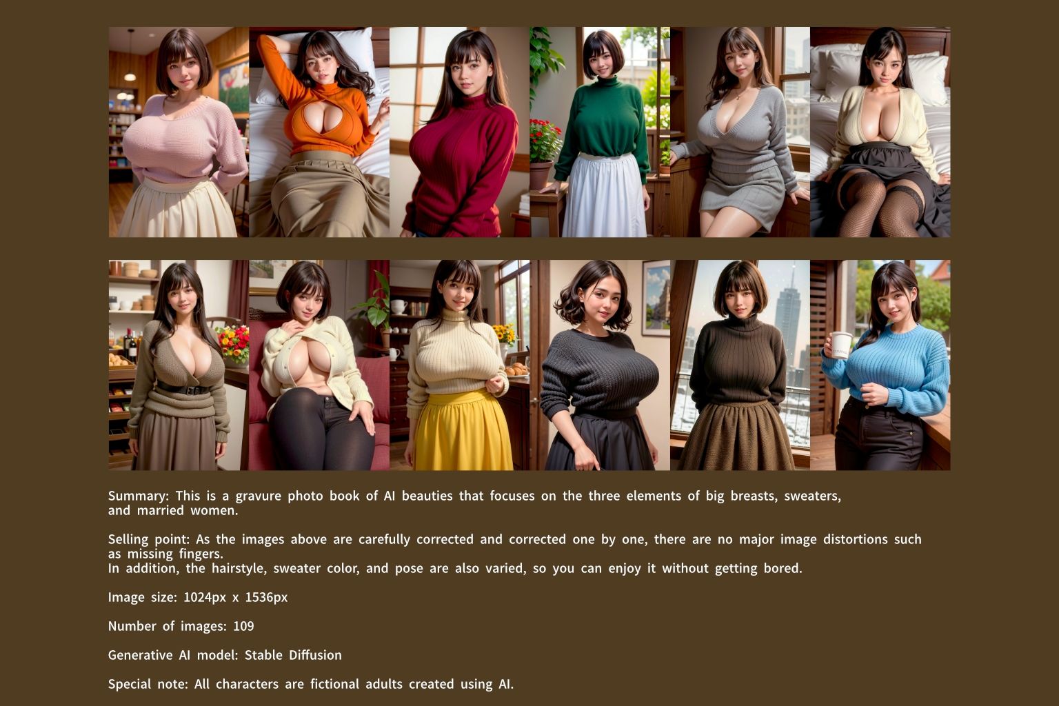 【109枚！】巨乳でセーター着た人妻は好きですか？【AI美女グラビア写真集】 サンプル2ページ目
