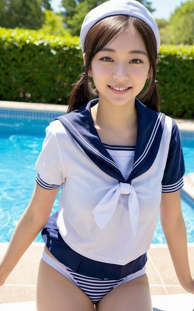 制服水着の美少女たち AIグラビア写真集 AI生成 サンプル4ページ目