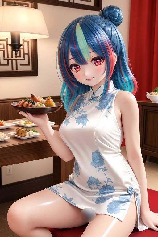 チャイナドレスで座ってパンチラ サンプル1ページ目