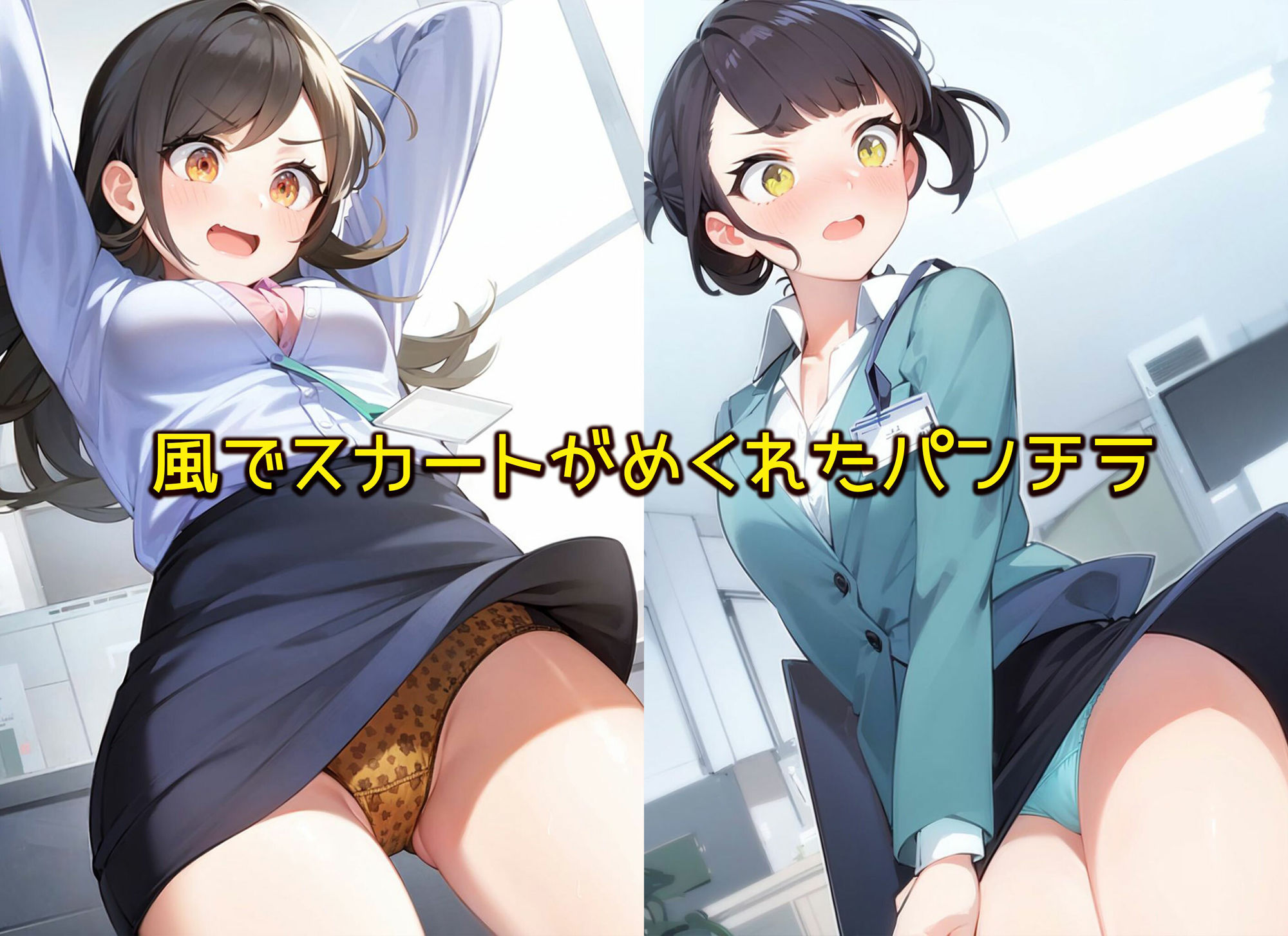 【オフィスで風】空調設備が故障中で色んな角度から適度な風が吹かれスカートがめくれてしまったOL女子社員達 サンプル4ページ目