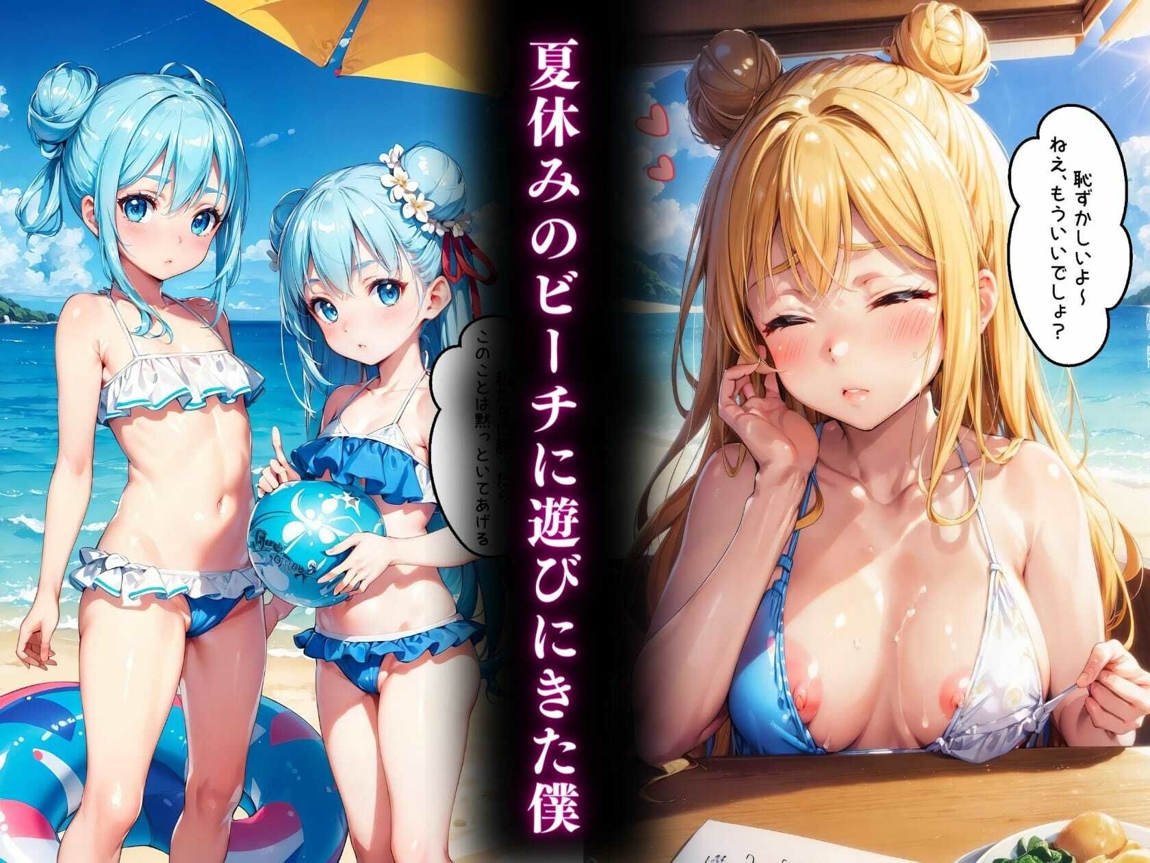 女性専用の楽園ビーチに知らずにやってきた僕（セリフ付き） サンプル1ページ目
