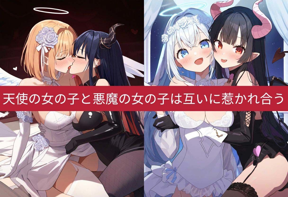 天使と悪魔の禁断の愛し合い交わってはイケナイ2人の秘密の関係｜百合イラスト500枚（ゆり・レズ・キス・セックス） サンプル2ページ目