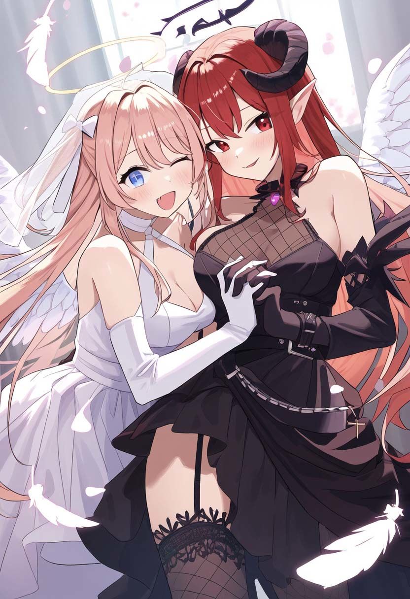 天使と悪魔の禁断の愛し合い交わってはイケナイ2人の秘密の関係｜百合イラスト500枚（ゆり・レズ・キス・セックス） サンプル6ページ目