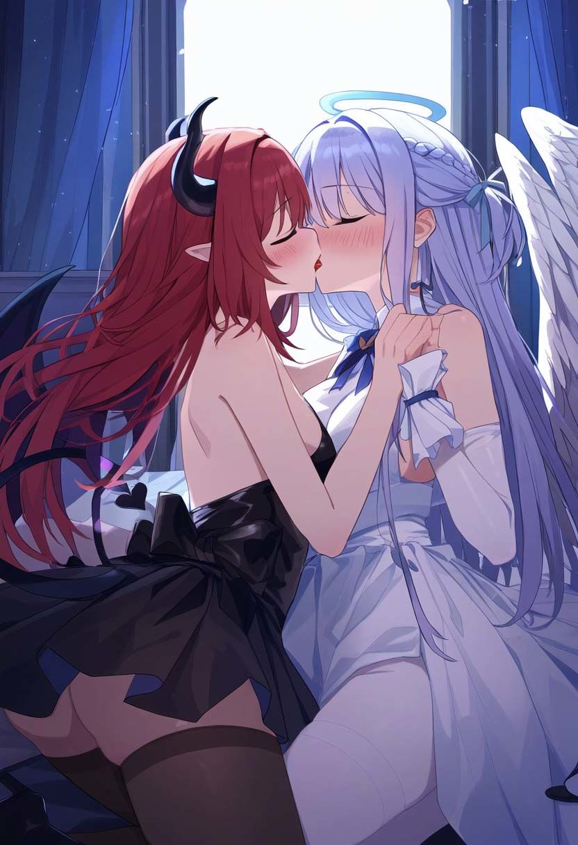 天使と悪魔の禁断の愛し合い交わってはイケナイ2人の秘密の関係｜百合イラスト500枚（ゆり・レズ・キス・セックス） サンプル9ページ目