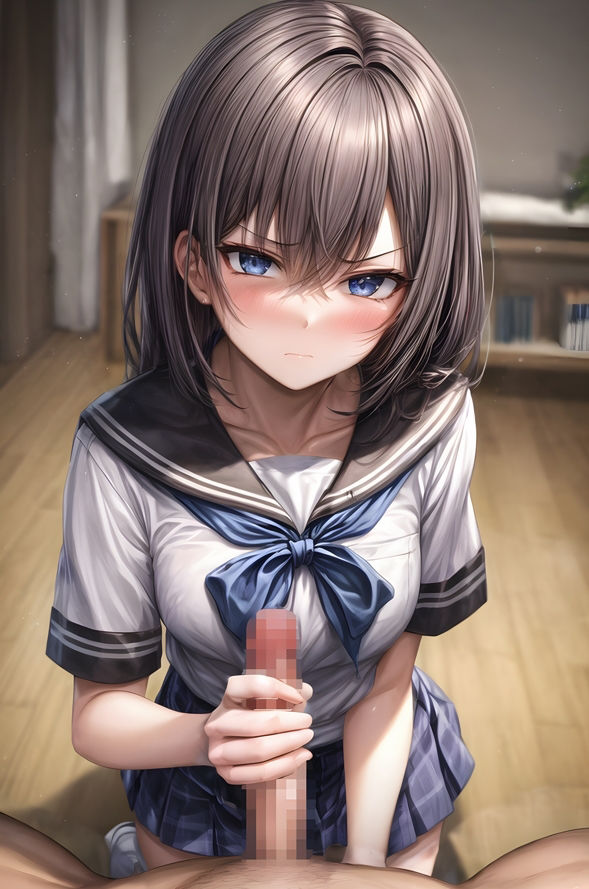 嫌そうな顔しながら手コキしてくれる女学生 サンプル2ページ目
