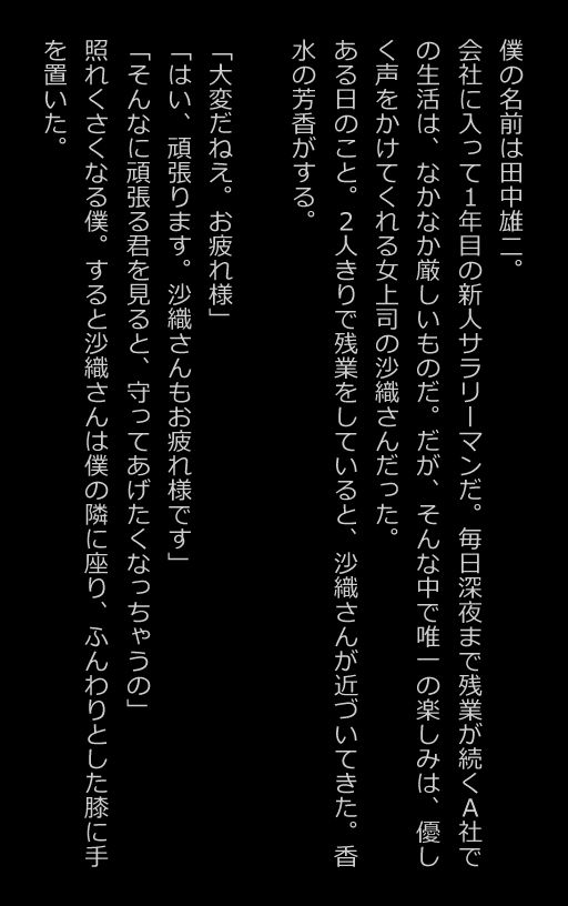 【官能小説型写真集】エロすぎる女上司に誘われて、オフィスの中でエッチしちゃったw（全115ページ） サンプル1ページ目