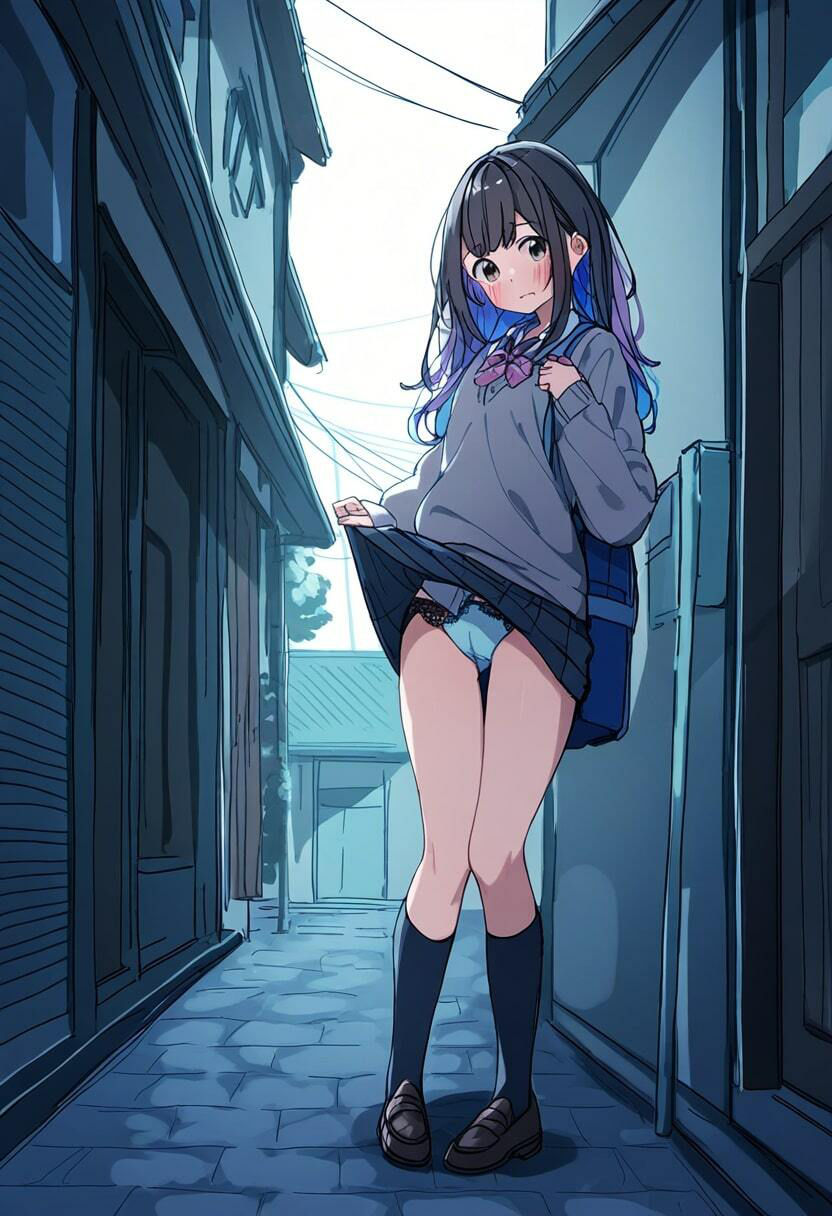 美少女JKが街中で恥ずかしそうにたくし上げしてパンチラ！ サンプル3ページ目