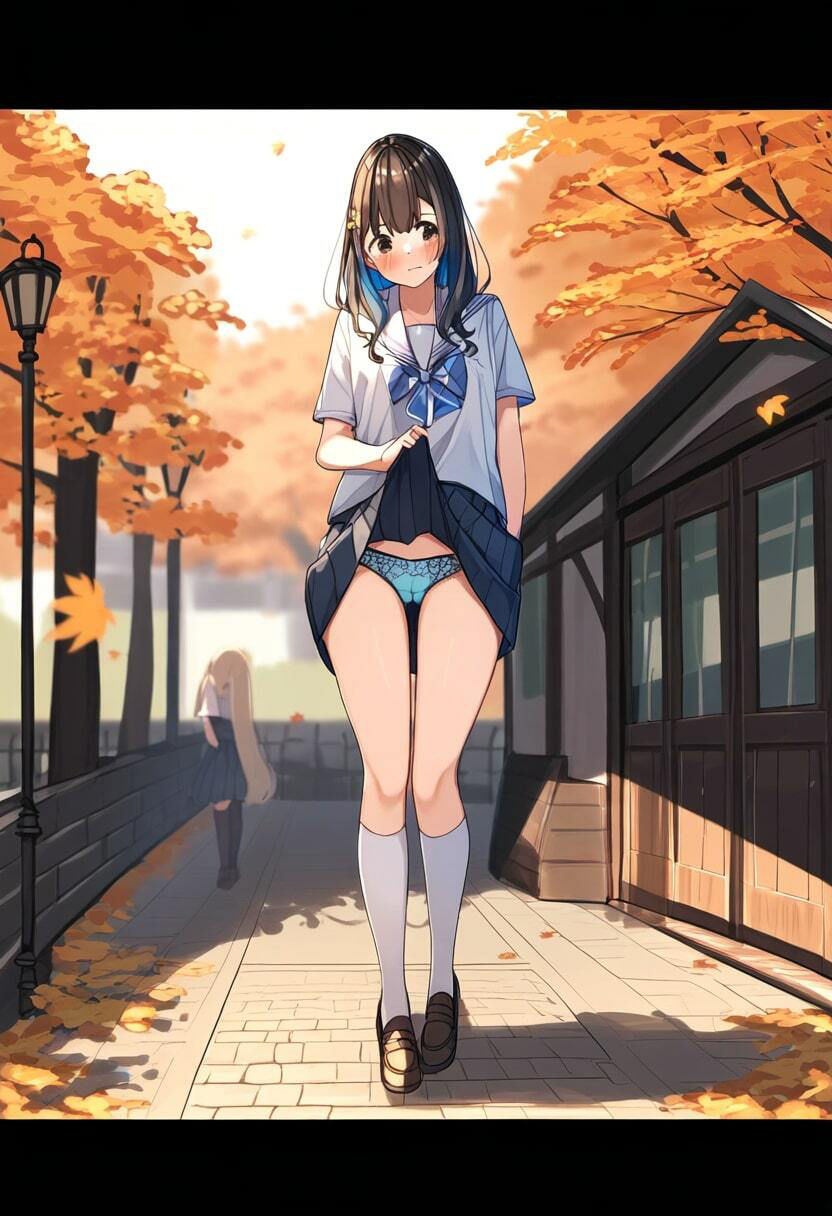 美少女JKが街中で恥ずかしそうにたくし上げしてパンチラ！ サンプル4ページ目