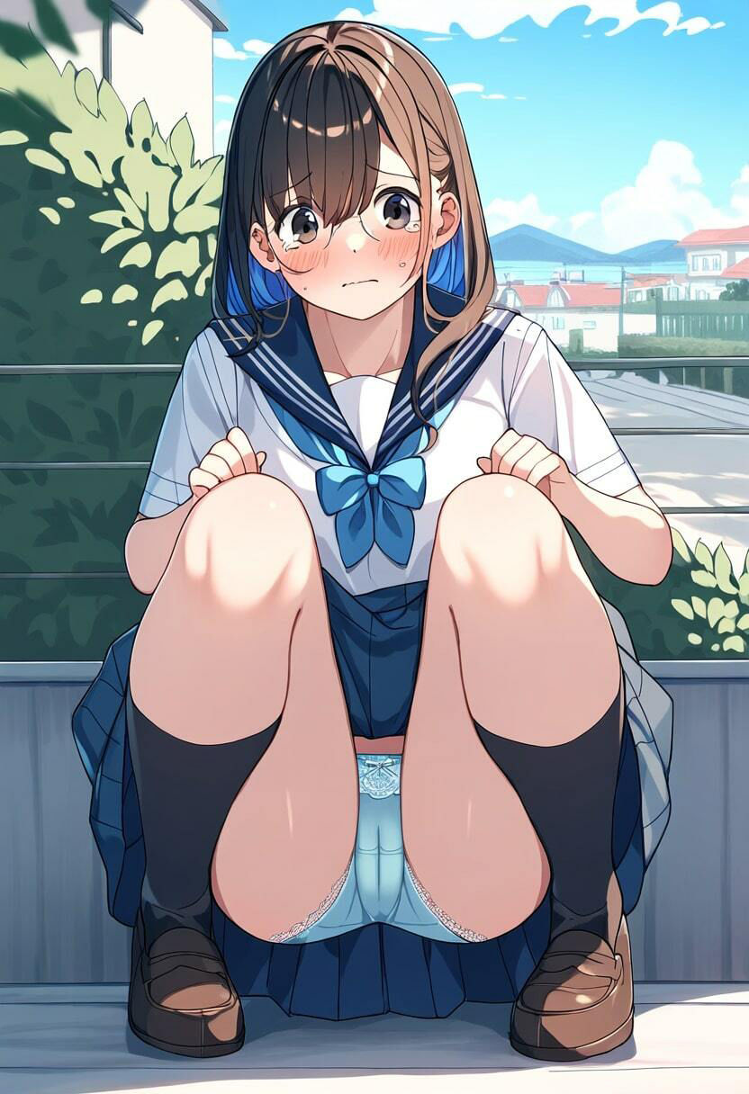 美少女JKが街中で恥ずかしそうにたくし上げしてパンチラ！ サンプル5ページ目