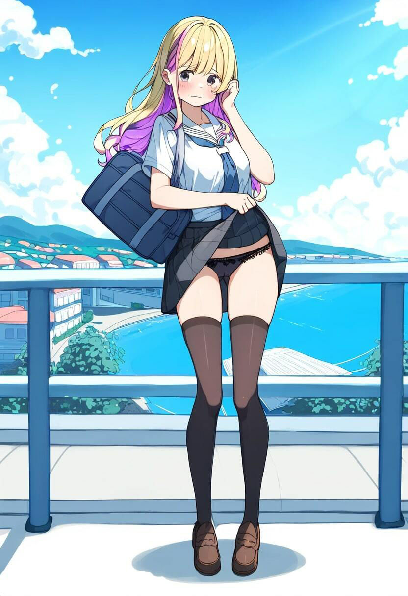 美少女JKが街中で恥ずかしそうにたくし上げしてパンチラ！ サンプル7ページ目